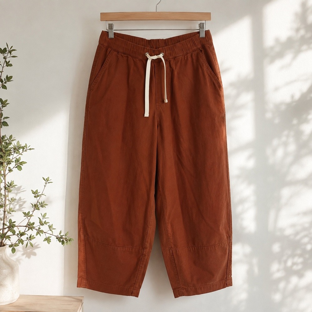 Pact Daily Twill Tapered Crop Pants S Rust Brown Organic Cotton Autumn Casual